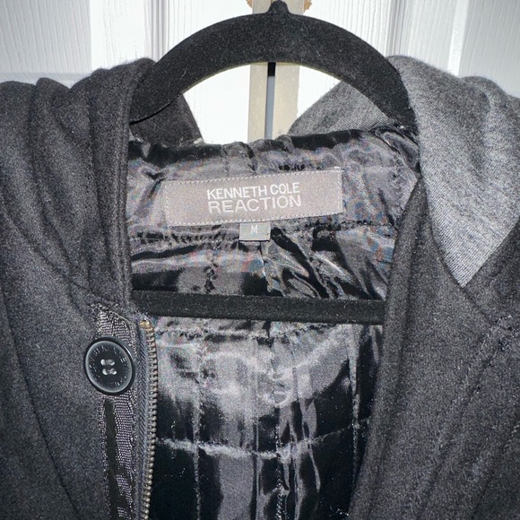 Kenneth Cole Black Hooded Wool Pea Coat - Picture 6 of 7